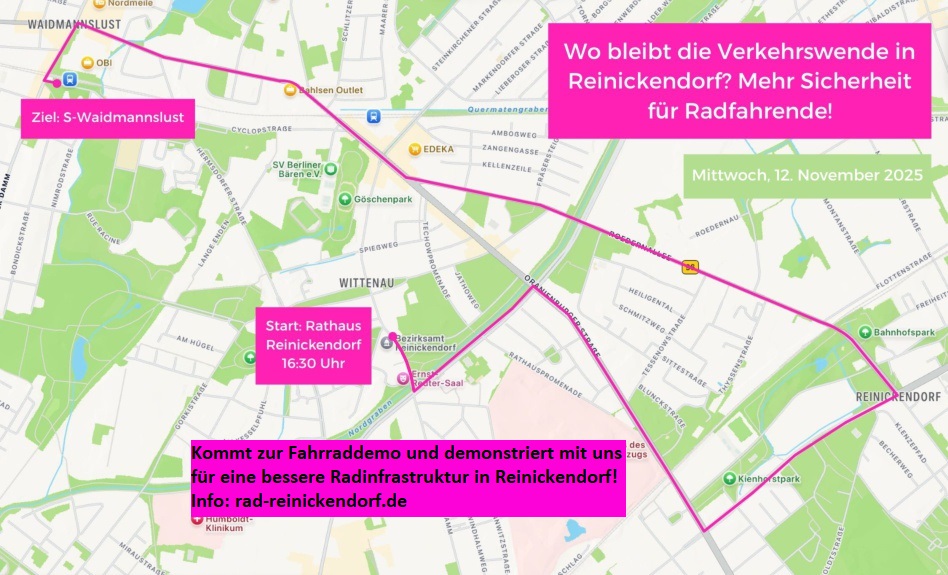 Fahrrad-Demo „Wo bleibt die Verkehrswende in Reinickendorf? Mehr Sicherheit für Radfahrende!“ 