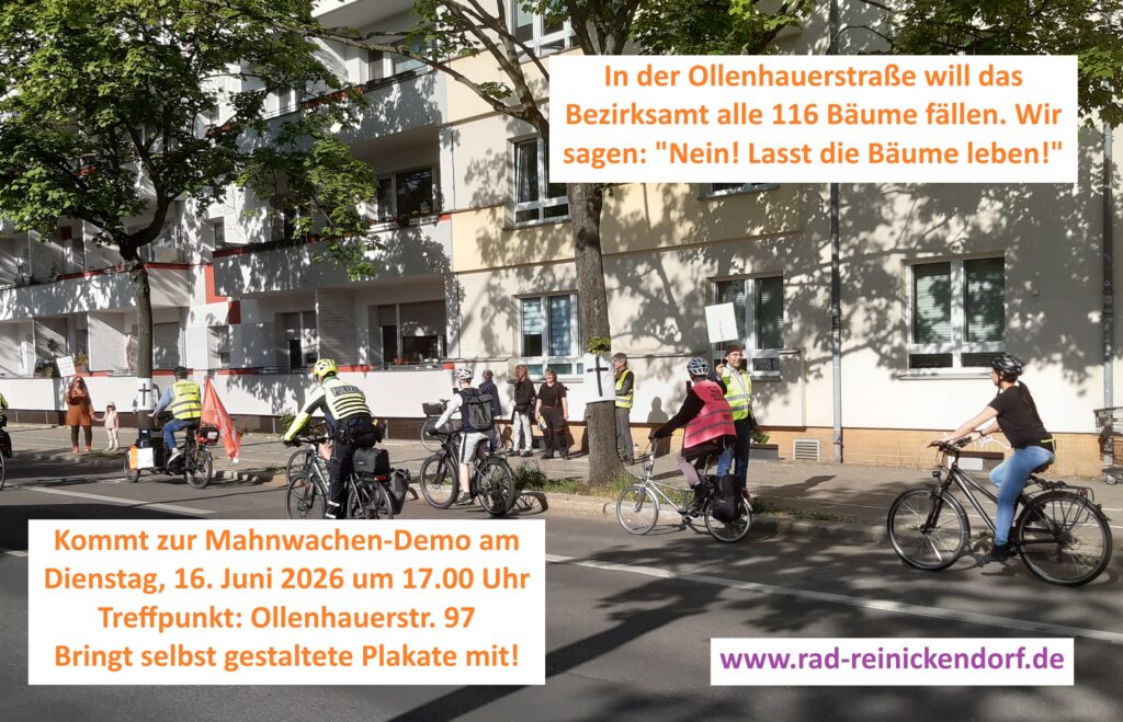 Kombinierte Fahrrad-Demo plus Baum-Mahnwache in der Ollenhauerstraße
